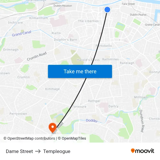 Dame Street to Templeogue map