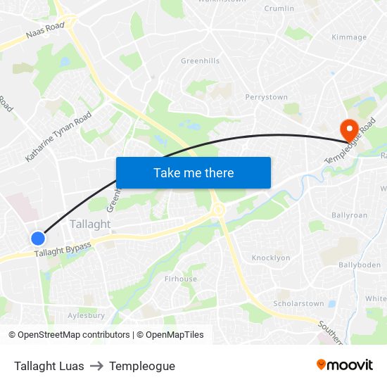 Tallaght Luas to Templeogue map