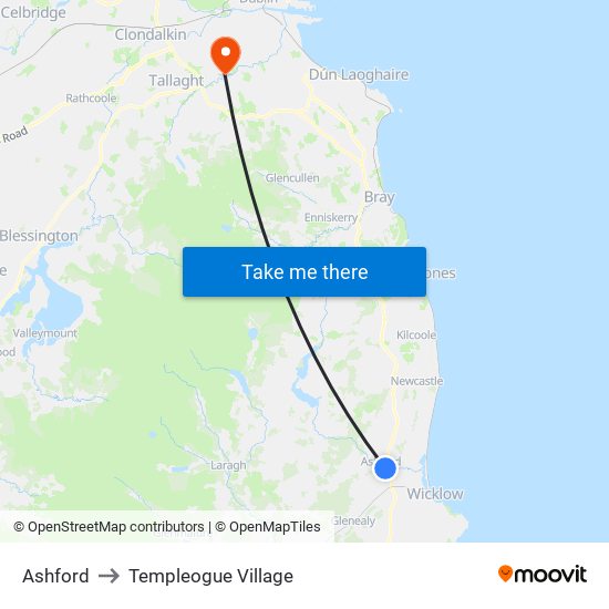 Ashford to Templeogue Village map