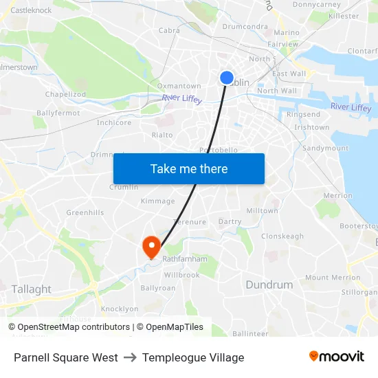 Parnell Square West to Templeogue Village map