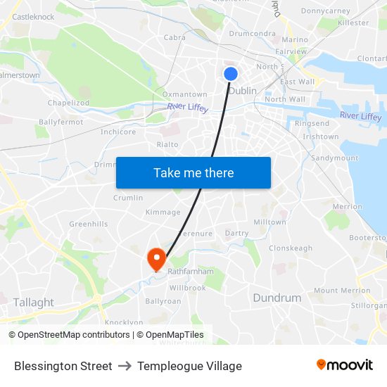 Blessington Street to Templeogue Village map