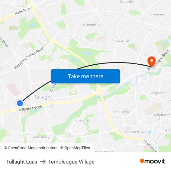 Tallaght Luas to Templeogue Village map