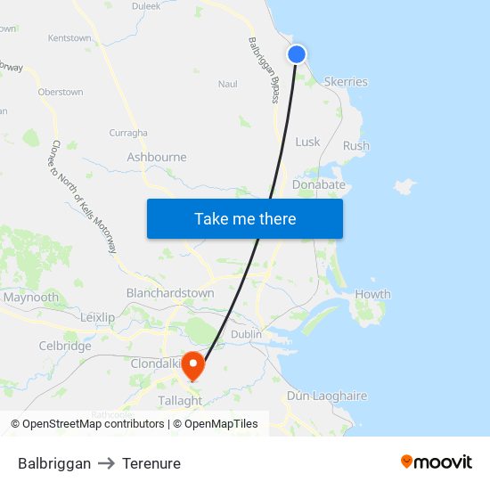 Balbriggan to Terenure map