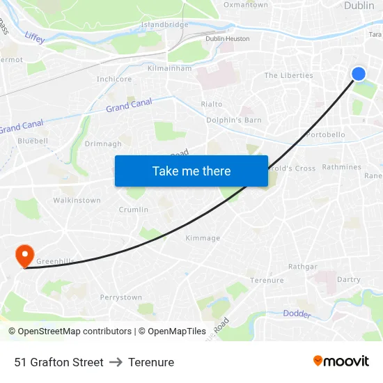 51 Grafton Street to Terenure map