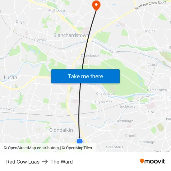 Red Cow Luas to The Ward map