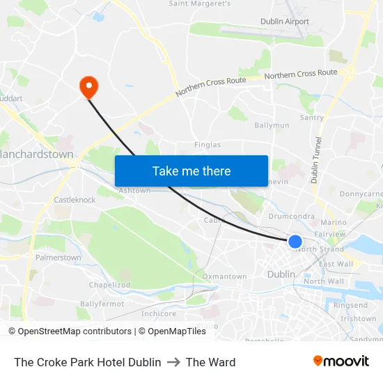 The Croke Park Hotel Dublin to The Ward map