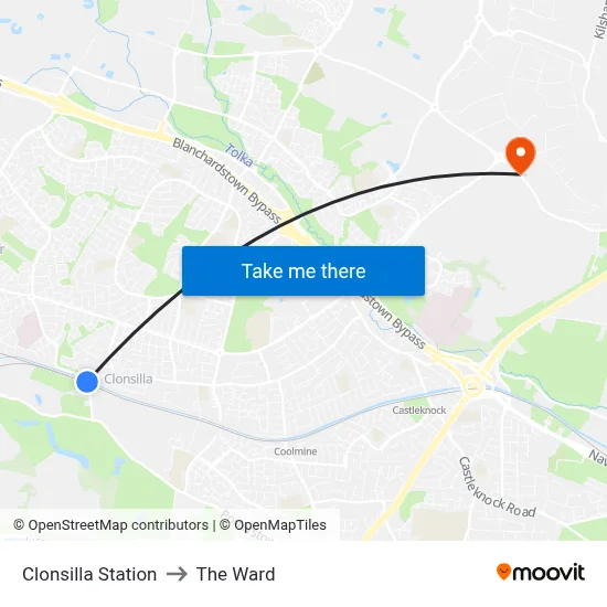 Clonsilla Station to The Ward map