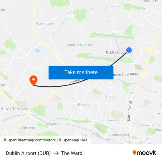 Dublin Airport (DUB) to The Ward map