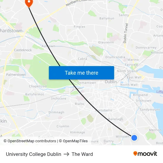 University College Dublin to The Ward map