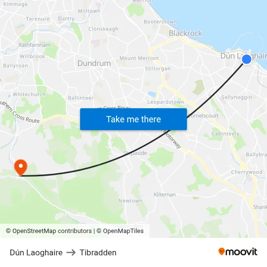 Dún Laoghaire to Tibradden map