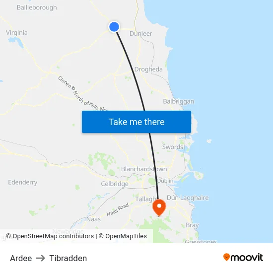 Ardee to Tibradden map