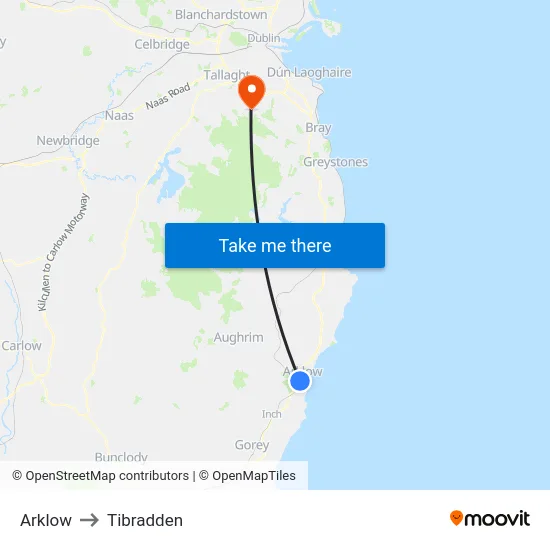 Arklow to Tibradden map