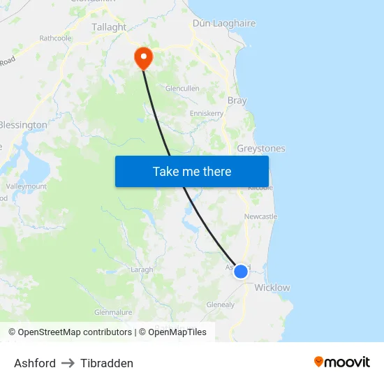 Ashford to Tibradden map