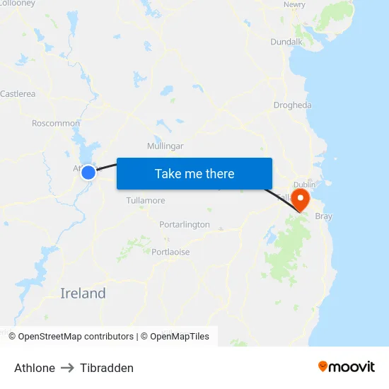 Athlone to Tibradden map