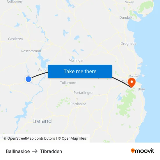 Ballinasloe to Tibradden map