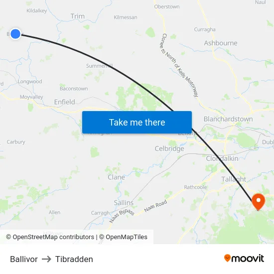 Ballivor to Tibradden map