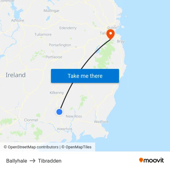 Ballyhale to Tibradden map