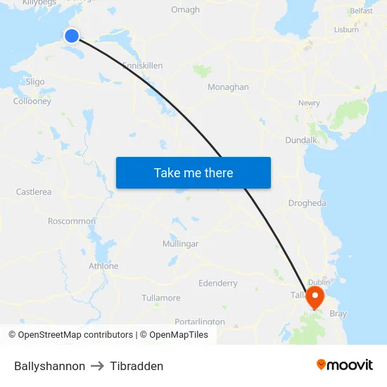 Ballyshannon to Tibradden map