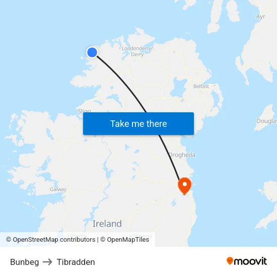 Bunbeg to Tibradden map