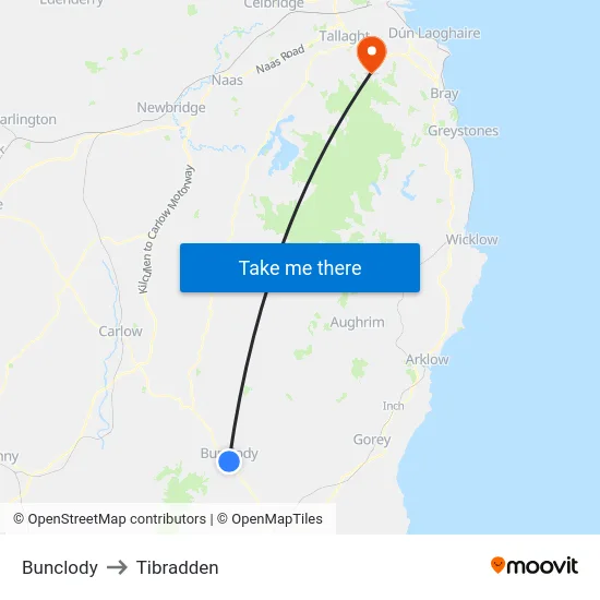 Bunclody to Tibradden map