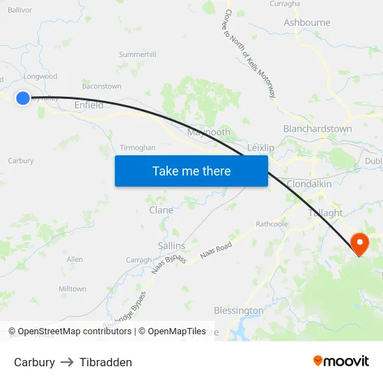 Carbury to Tibradden map