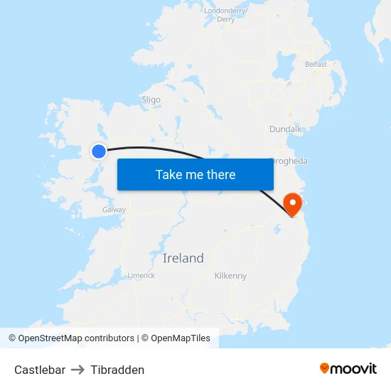 Castlebar to Tibradden map