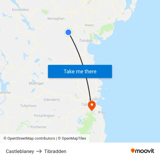 Castleblaney to Tibradden map