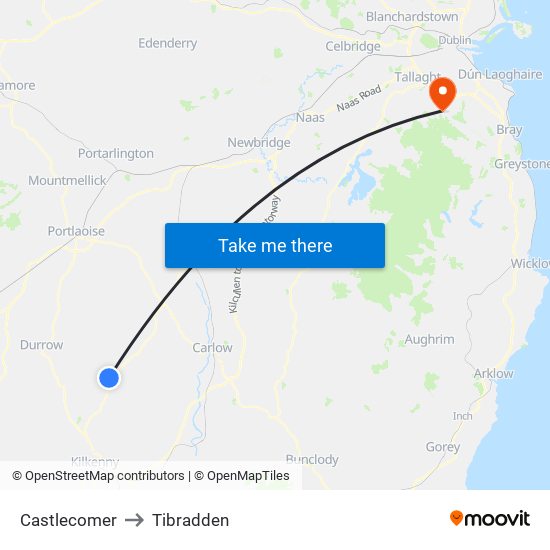 Castlecomer to Tibradden map