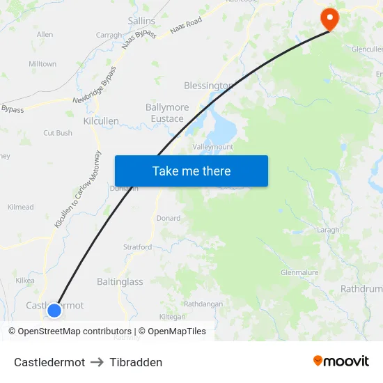 Castledermot to Tibradden map