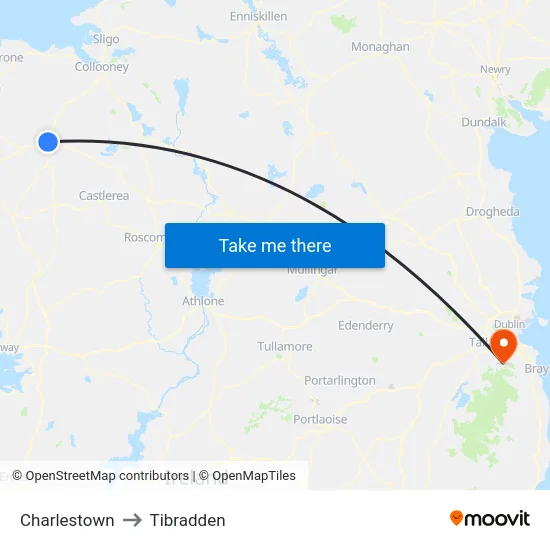 Charlestown to Tibradden map