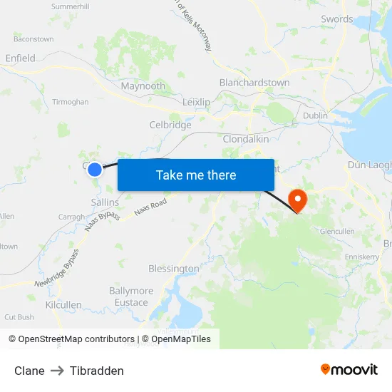 Clane to Tibradden map