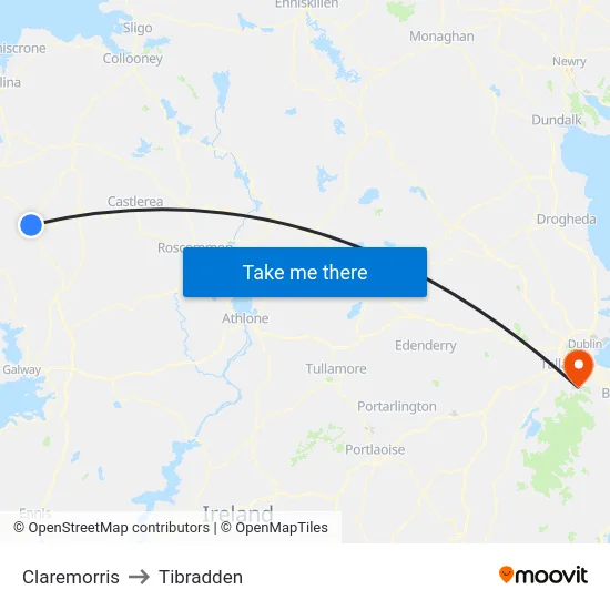 Claremorris to Tibradden map