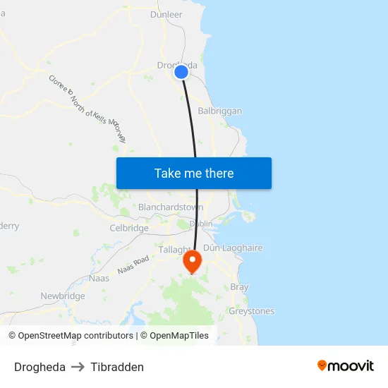 Drogheda to Tibradden map