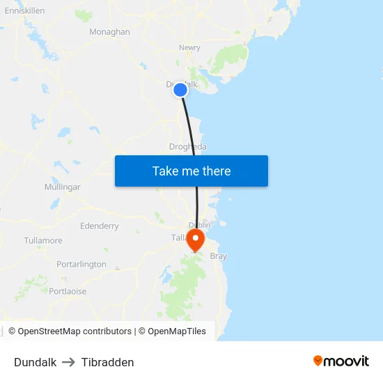 Dundalk to Tibradden map