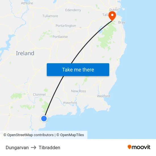 Dungarvan to Tibradden map