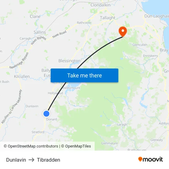 Dunlavin to Tibradden map