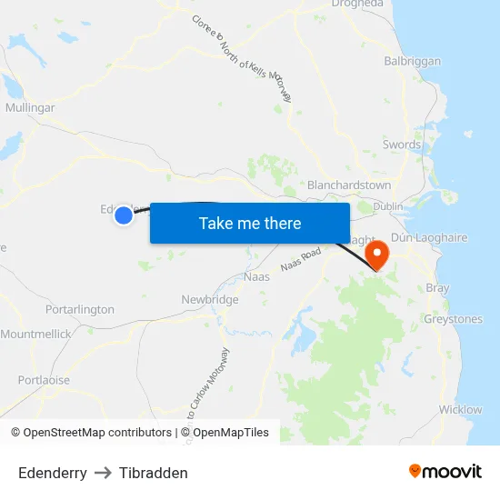 Edenderry to Tibradden map
