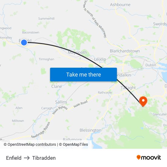 Enfield to Tibradden map