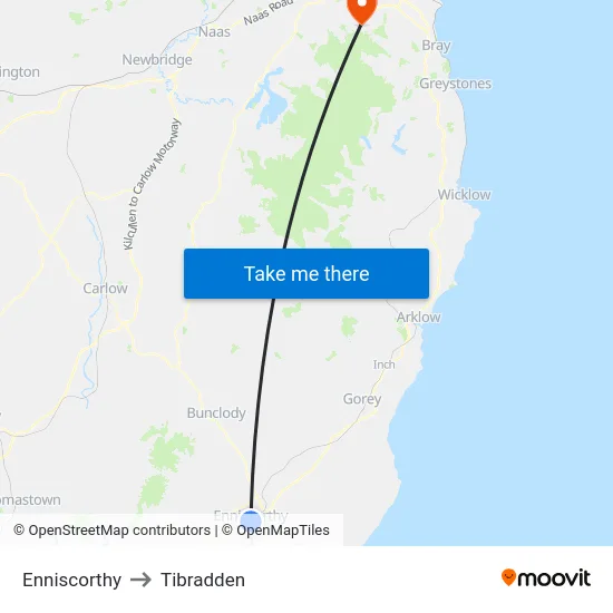 Enniscorthy to Tibradden map