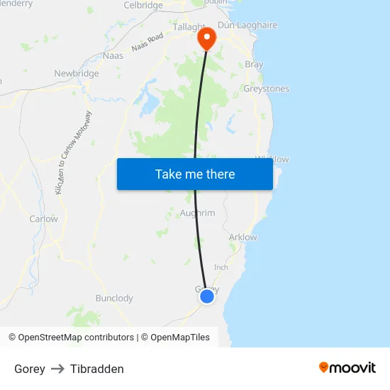 Gorey to Tibradden map