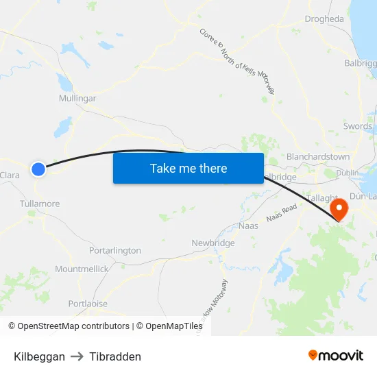 Kilbeggan to Tibradden map