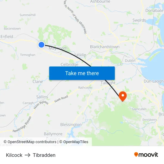 Kilcock to Tibradden map