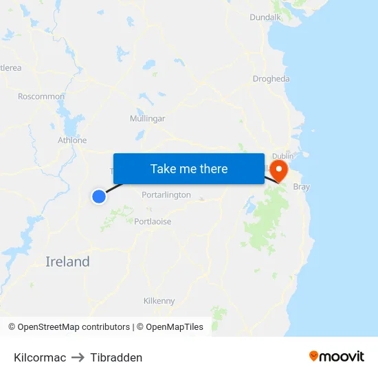 Kilcormac to Tibradden map