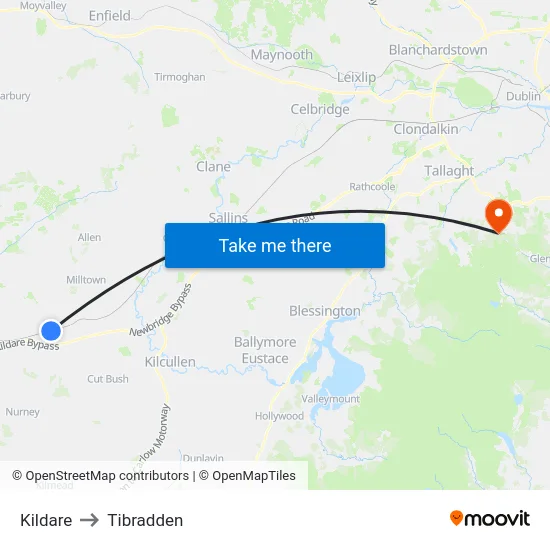 Kildare to Tibradden map