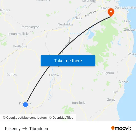 Kilkenny to Tibradden map