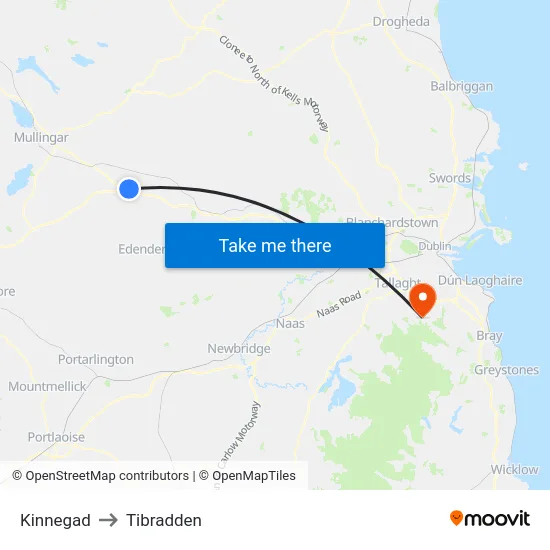 Kinnegad to Tibradden map