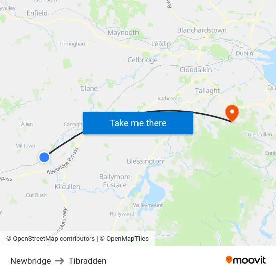 Newbridge to Tibradden map