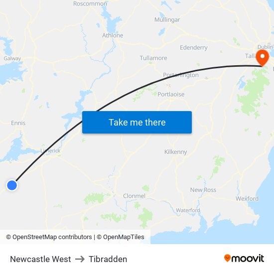 Newcastle West to Tibradden map