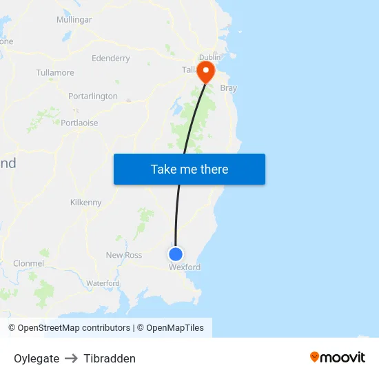 Oylegate to Tibradden map