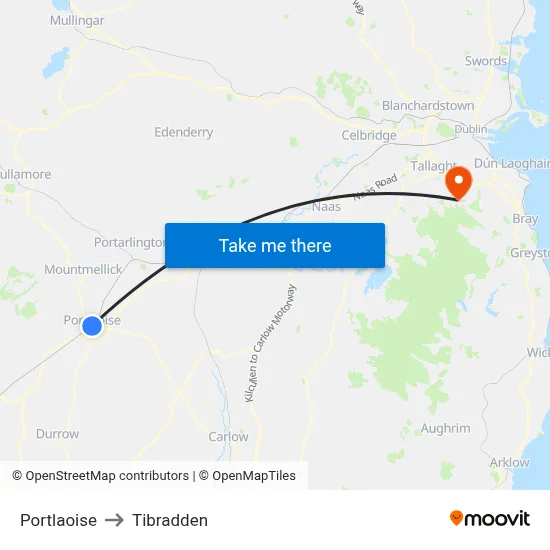 Portlaoise to Tibradden map